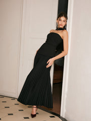 Choker Design Pleated Panel Dress