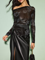 Semi-Sheer Asymmetrical Printed T-Shirt