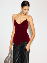 Bow Front Velvet Zipper Tube Top