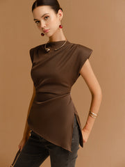 Cap Sleeve Asymmetrical Hem Skinny T-Shirt