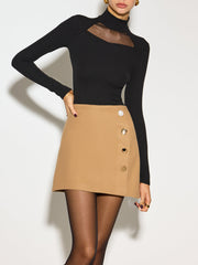 Mock Neck Sheer-Detail Skinny T-Shirt