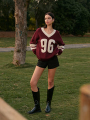 V-Neck Contrast Binding Sweater