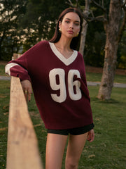 V-Neck Contrast Binding Sweater