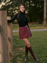 Mid-Waist Faux Leather Back-Zipper Mini Skirt