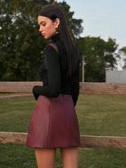Mid-Waist Faux Leather Back-Zipper Mini Skirt