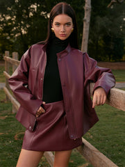 Mid-Waist Faux Leather Back-Zipper Mini Skirt