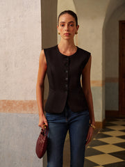 Round Neck Split Button Vest