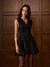 V-Neck Suede Effect Pleated Tank Short Dress