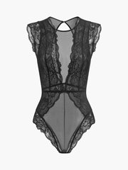 Semi-Sheer Backless Lace Bodysuit