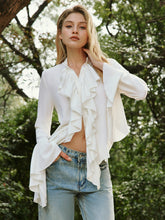 Semi-Sheer Button Ruffle Thin Blouse