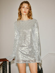 Romance Backless Sequins Slit Dress