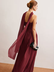 Semi-Sheer Ruched Long-Ribbon Tube Dress