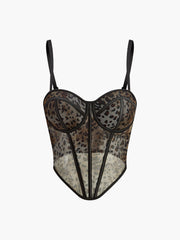Semi-Sheer Leopard Printed Spaghetti Strap Corset