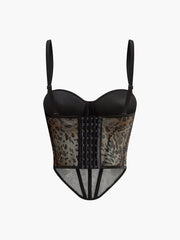 Semi-Sheer Leopard Printed Spaghetti Strap Corset