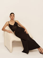 Semi-Sheer Low V-Neck Asymmetrical Ruched Dress