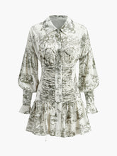 Drawstring Front Floral Puff Sleeve Dress