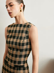 Vintage Plaid Sleeveless Bow Dress