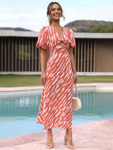 Stripe Pattern Cutout Long Dress