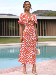 Stripe Pattern Cutout Long Dress