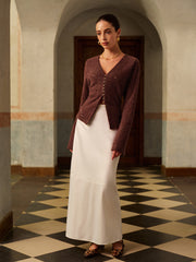 Semi-Sheer V-Neck Split Lace Blouse