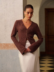 Semi-Sheer V-Neck Split Lace Blouse