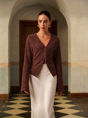 Semi-Sheer V-Neck Split Lace Blouse