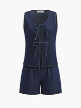 Denim Tie Front Shorts Set
