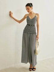 Shirred V-Neck Sleeveless Pleated Dress