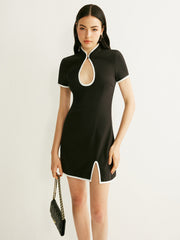 Color block Cut out Drawstring Dress