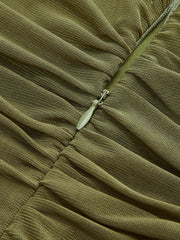 Ruched Asymmetrical Mesh Hem Dress