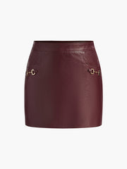 Metal-Detail Faux Leather Pockets Mini Skirt