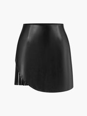 Faux Leather Pleated Panel Skirt