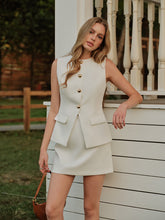 Elegant Metal Button Split Vest and Skirt Set