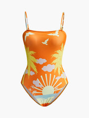 Tropical Print Back Cut-Out One-Piece Swimsuit
