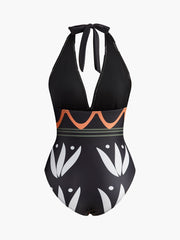 Halter Neck Geometric Print Swimsuit