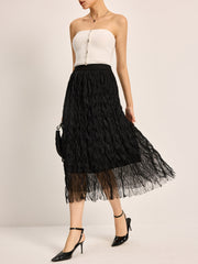 Pleated Tulle Midi Skirt