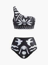 One-Shoulder Tribal Print Bikini Set