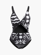 Printed Cutout V-Neck One-Piece Swimsuit