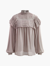 Semi-Sheer Button Pleated Chiffon Blouse