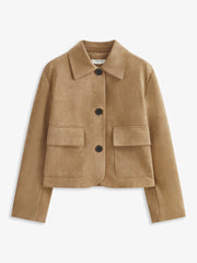 Suede Effect Soft Button Lapel Jacket