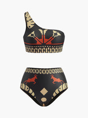Tribal Print One-Shoulder Bikini Set