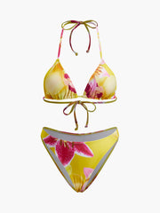 Jersey Floral Print Tie-Neck Bikini Set