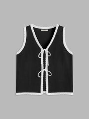Scalloped Trim Tie Front Vest