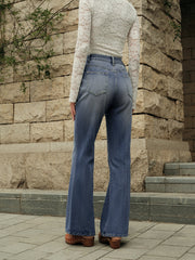 Button Detail High-Waisted Flared Denim Pants