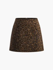 Leopard Printed Suede Effect Skirt