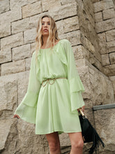 Semi-Sheer Ruffled Sleeve Chiffon Dress Without Belt