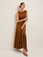 Asymmetrical Design Sleeveless Pleated Dress