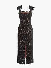 Floral Jacquard Bow Straps Dress