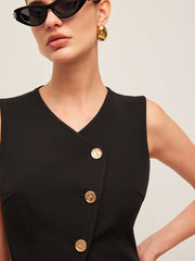 V-Neck Button Detail Vest