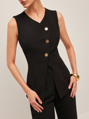 V-Neck Button Detail Vest